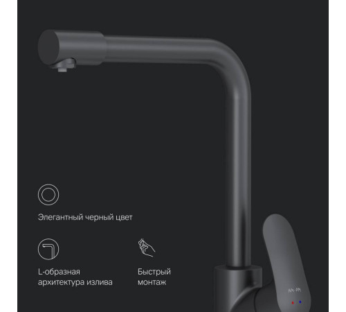 Смеситель для кухни AM.PM Like с каналом для питьевой воды L-излив черный F8005722