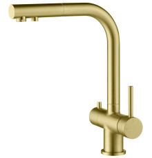 Смеситель для кухни с выдвижным Г-изливом под питьевую воду Timo Saona золото матовое 2356/17FL