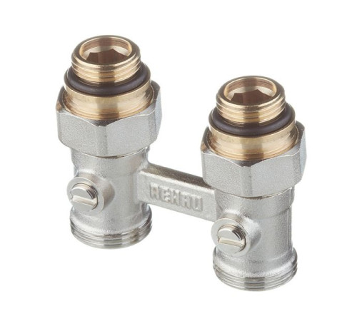 Пара шаровых кранов прямых REHAU G 1/2 x G 3/4 никелированные 12407271001