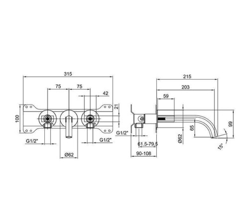Смеситель для раковины Fantini Venezia настенный излив 200 мм хром/черный 29 02 N413SB / 29 02 N646C5 / 29 02 N647C5