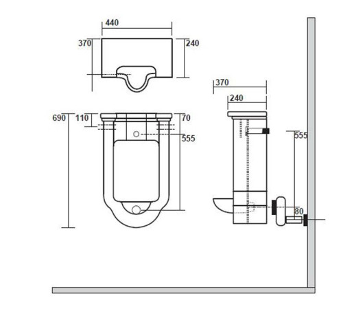 Писсуар подвесной Kerasan Waldorf с сифоном и комплектом крепежа белый 413001