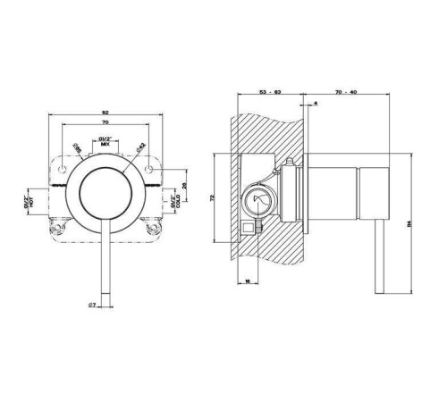 Смеситель встраиваемый Gessi 316 на 1 источник 1/2 внешняя часть Brushed Black Metal PVD 54019#707