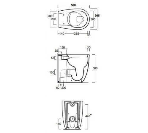 Унитаз напольный приставной Simas Vignoni Rimless высокий 56х36.5х50 см белый VI21bi/F88