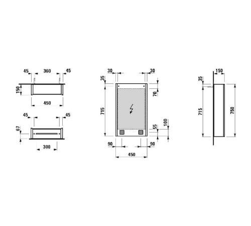 Шкаф зеркальный Laufen Frame 25 45x15x75 см правый LED-подсветка белый 4.0835.2.900.145.1