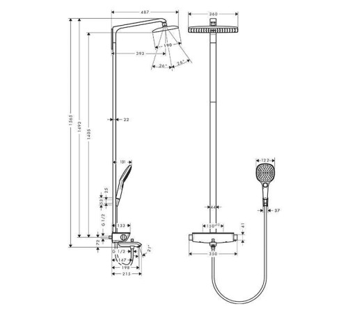Душевая система Hansgrohe Raindance Select E 360 Showerpipe с термостатом хром/белый 27113400