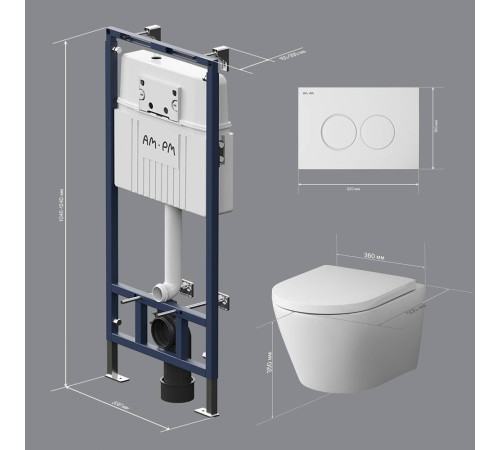 Комплект инсталляция с подвесным унитазом AM.PM FlashClean сиденье микролифт и клавиша IS100101.741701