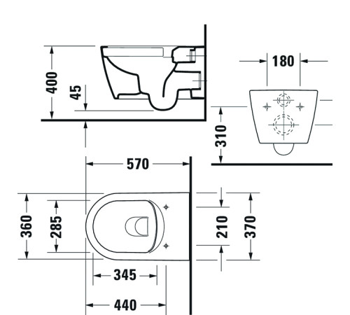 Унитаз подвесной Duravit ME by Starck Rimless 57х37 см 2529090000