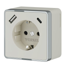 Розетка с заземлением, шторками и USB тип A+C Gallant слоновая кость W5071703