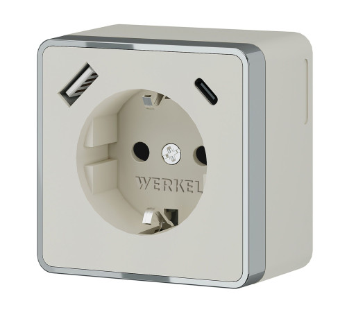 Розетка с заземлением, шторками и USB тип A+C Gallant слоновая кость W5071703