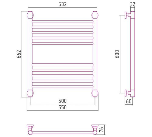 Полотенцесушитель водяной Сунержа Богема 500x600 мм шампань 020-0220-6050