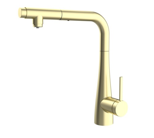 Смеситель для кухни AQUAme Cucina с выдвижным L-изливом золото AQM9902BG