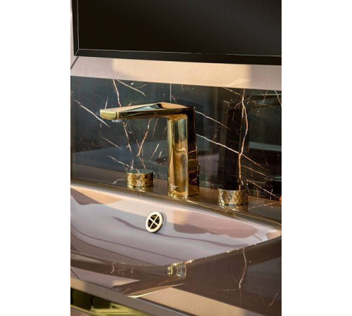 Смеситель для раковины Boheme Venturo врезной на 3 отверстия Diamond золото глянцевое 150-G-DIAMOND