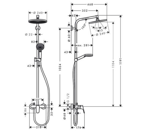 Душевая система Hansgrohe Crometta S 240 Showerpipe с однорычажным смесителем хром 27269000