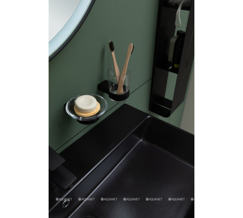 Стакан для зубных щеток Aquanet 5684MB стекло с держателем черный матовый 5684MB