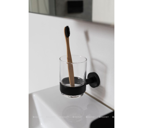 Стакан для зубных щеток Aquanet 4584MB стекло с держателем черный матовый 4584MB