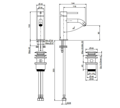 Смеситель для раковины FIMA Carlo Frattini Spillo Steel с донным клапаном F3071INOX