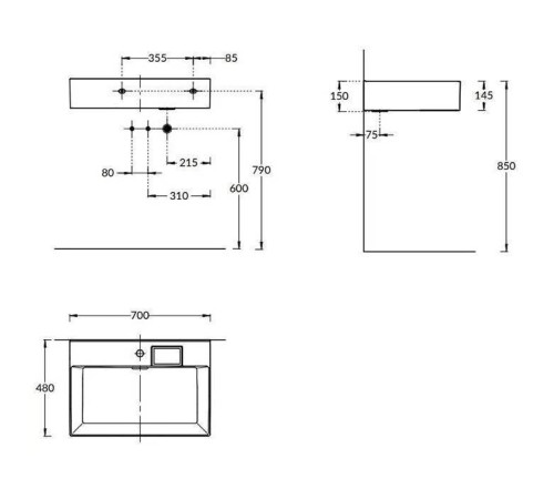 Раковина подвесная Kerama Marazzi Logica 70х48 см 1 отверстие белый глянец LO.wb.70.1