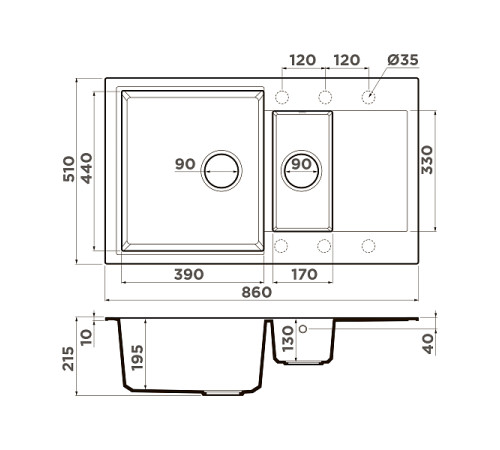 Кухонная мойка Omoikiri Daisen 86-2-BE Artgranit 86x51 см ваниль 4993471