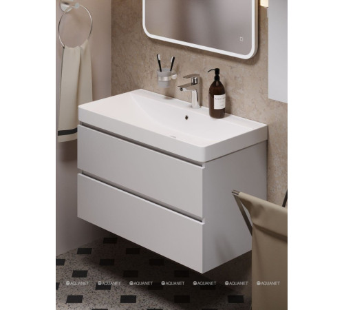 Тумба под раковину Aquanet Вега 90 подвесная 2 ящика белый глянец 00316683