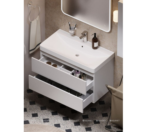 Тумба под раковину Aquanet Вега 90 подвесная 2 ящика белый глянец 00316683