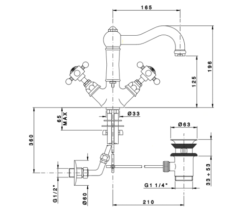 Смеситель для раковины Nicolazzi Petit Mont Blanc на 1 отверстие с донным клапаном хром 1432CR78