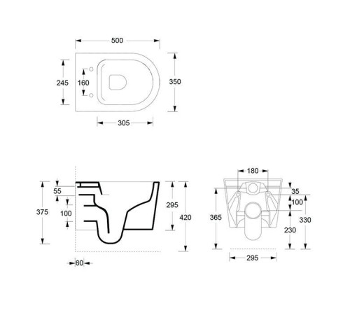 Унитаз подвесной Alice Ceramica Form 50х35 см безободковый с сиденьем микролифт 22300101SET