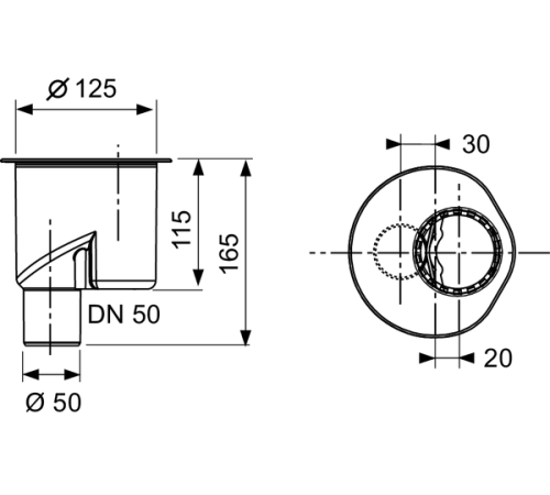 Сифон для дренажного канала TECE drainline 1.3 л/с DN 50 вертикальный выпуск 650003