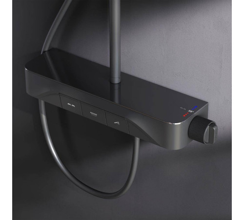 Душевая система с термостатом и смесителем-полкой AM.PM Func матовый черный F078F222