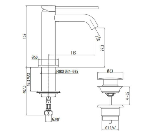 Смеситель для раковины Gattoni Circle Two с донным клапаном никель 9142/91NS