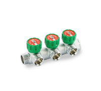 Коллектор распределительный Stout 3/4 НВ 3 выхода 3/4 EK с выходами под 90 градусов 45 мм с вентилями хромированный 505725