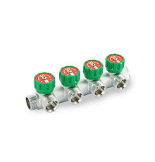 Коллектор распределительный Stout 3/4 НВ 4 выхода 3/4 EK с выходами под 90 градусов 45 мм с вентилями хромированный 505726