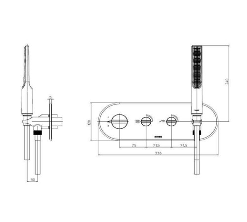 Смеситель для душа Bossini Apice термостатический на 2 выхода с ручным душем черный Z00523.073