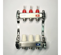 Коллекторная группа 1 x 3 выхода 3/4 STOUT с расходомерами из нержавеющей стали без концевых групп 450W4303