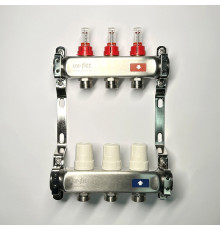 Коллекторная группа 1 x 3 выхода 3/4 STOUT с расходомерами из нержавеющей стали без концевых групп 450W4303