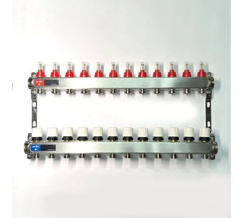 Коллекторная группа 1 x 12 выходов 3/4 STOUT с расходомерами из нержавеющей стали без концевых групп 450W4312
