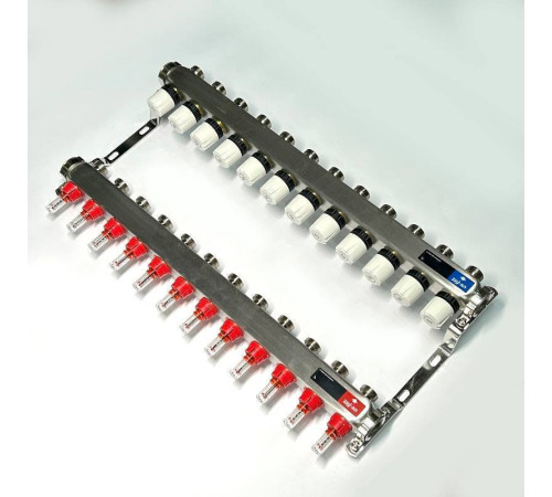 Коллекторная группа 1 x 12 выходов 3/4 STOUT с расходомерами из нержавеющей стали без концевых групп 450W4312