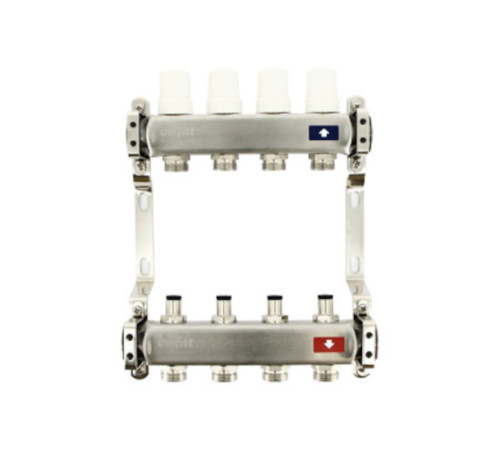 Коллекторная группа 1 x 2 выхода 3/4 STOUT с балансировочными клапанами из нержавеющей стали без концевых групп 451W4302