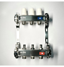 Коллекторная группа 1 x 3 выхода 3/4 STOUT с балансировочными клапанами из нержавеющей стали без концевых групп 451W4303