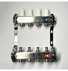 Коллекторная группа 1 x 4 выхода 3/4 STOUT с балансировочными клапанами из нержавеющей стали без концевых групп 451W4304
