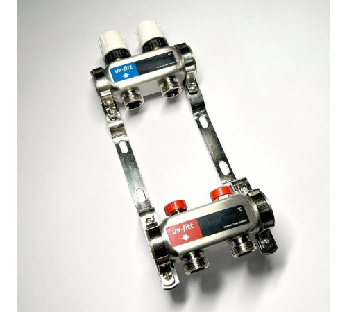 Коллекторная группа 1 x 2 выхода 3/4 STOUT с балансировочными клапанами из нержавеющей стали без концевых групп 451W4302