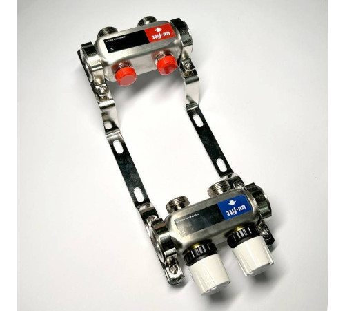 Коллекторная группа 1 x 2 выхода 3/4 STOUT с балансировочными клапанами из нержавеющей стали без концевых групп 451W4302