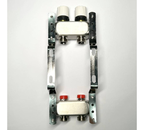 Коллекторная группа 1 x 2 выхода 3/4 STOUT с балансировочными клапанами из нержавеющей стали без концевых групп 451W4302