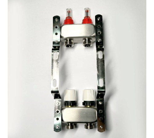 Коллекторная группа 1 x 2 выхода 3/4 STOUT с балансировочными клапанами из нержавеющей стали без концевых групп 451W4302