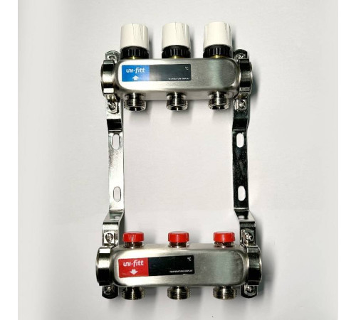 Коллекторная группа 1 x 3 выхода 3/4 STOUT с балансировочными клапанами из нержавеющей стали без концевых групп 451W4303