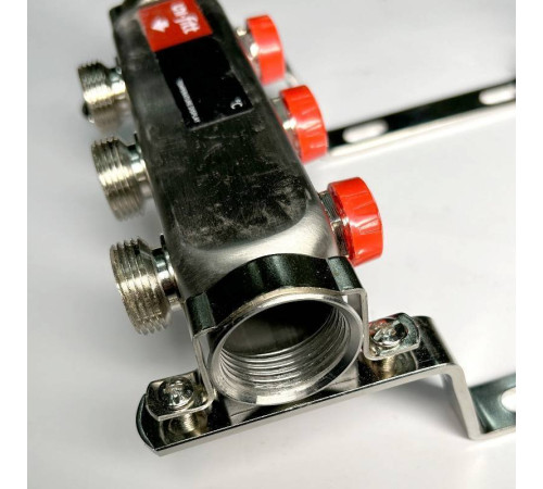 Коллекторная группа 1 x 3 выхода 3/4 STOUT с балансировочными клапанами из нержавеющей стали без концевых групп 451W4303