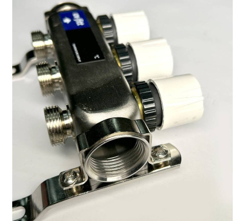 Коллекторная группа 1 x 3 выхода 3/4 STOUT с балансировочными клапанами из нержавеющей стали без концевых групп 451W4303