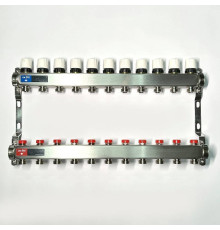 Коллекторная группа STOUT 1 x 11 выходов 3/4 с балансировочными и термостатическими вентилями без концевых групп нержавеющая сталь 451W4311