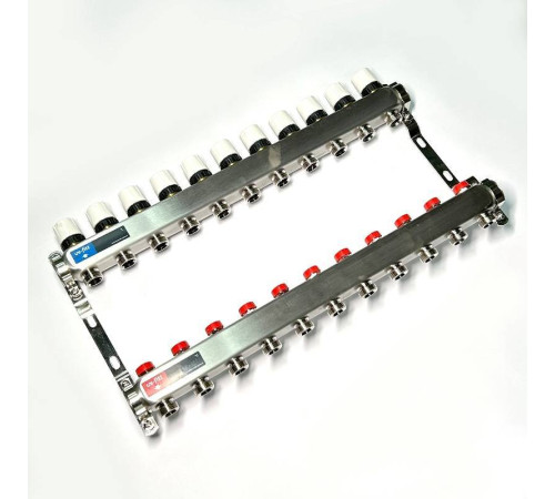 Коллекторная группа STOUT 1 x 11 выходов 3/4 с балансировочными и термостатическими вентилями без концевых групп нержавеющая сталь 451W4311