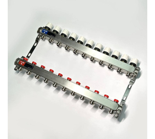 Коллекторная группа STOUT 1 x 11 выходов 3/4 с балансировочными и термостатическими вентилями без концевых групп нержавеющая сталь 451W4311