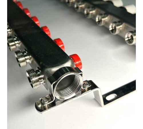 Коллекторная группа STOUT 1 x 11 выходов 3/4 с балансировочными и термостатическими вентилями без концевых групп нержавеющая сталь 451W4311